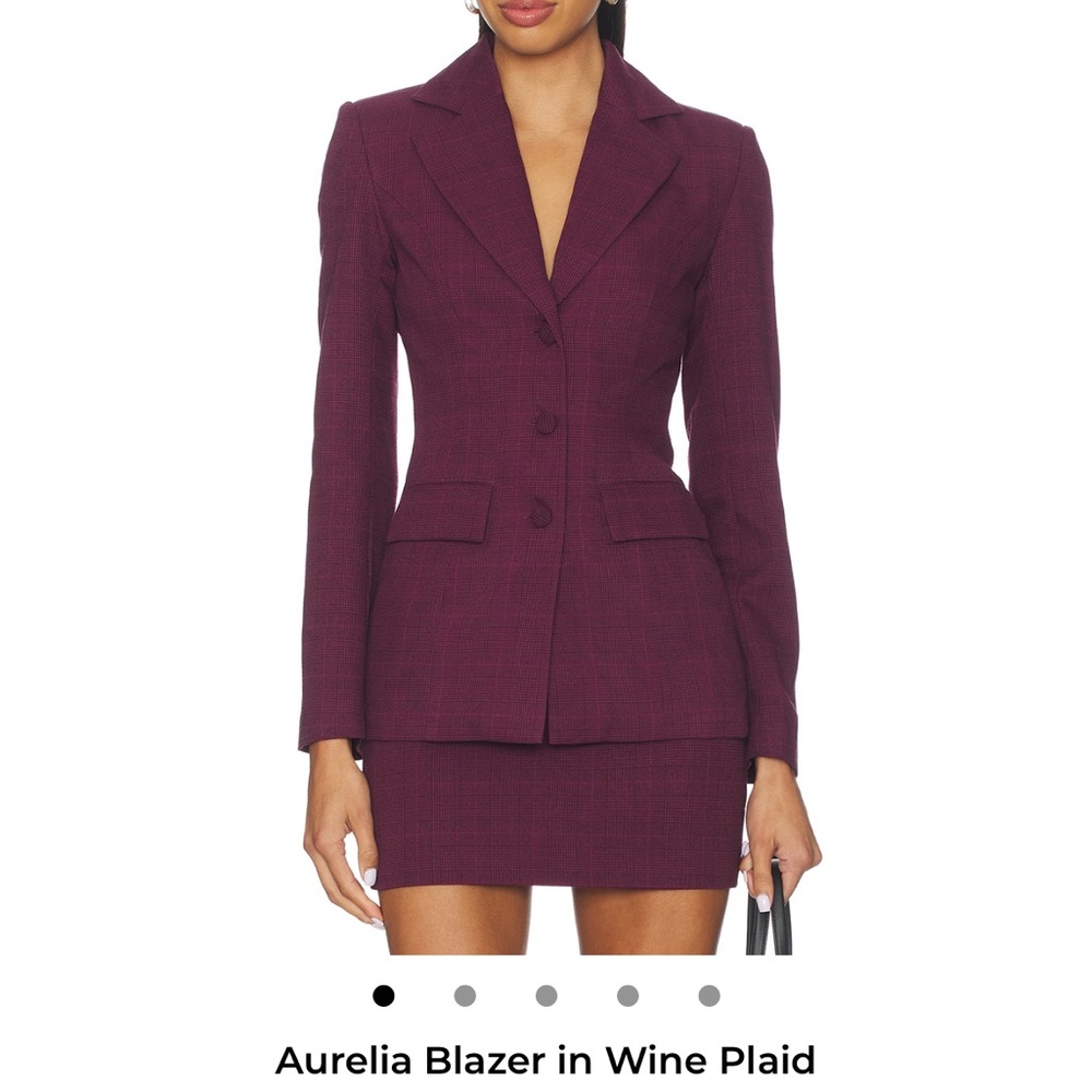 Aurelia Deep Wine Checkered Blazer & Skirt